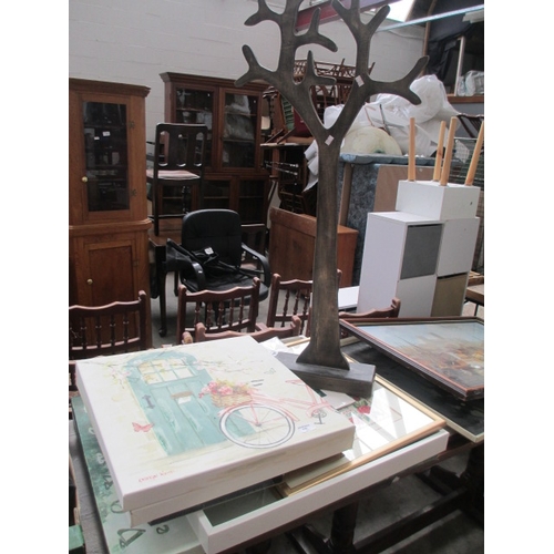 110 - Lot inc prints, mirror, tree ornament, tapestry.