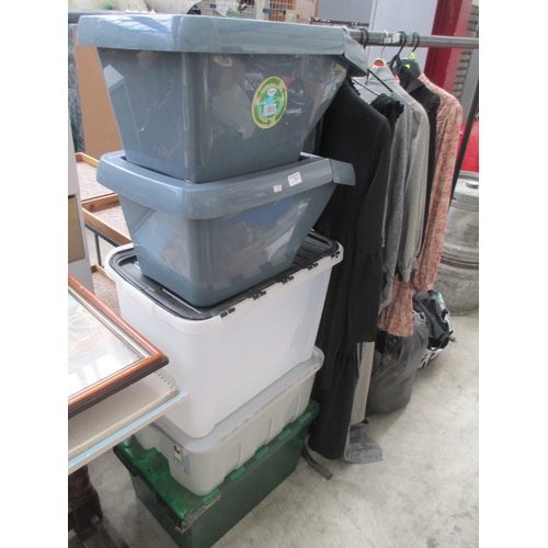 112 - Five assorted plastic storage boxes