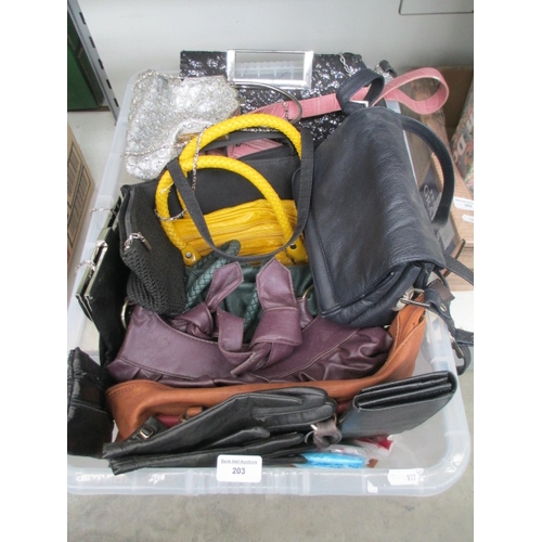 203 - Box of assorted handbags