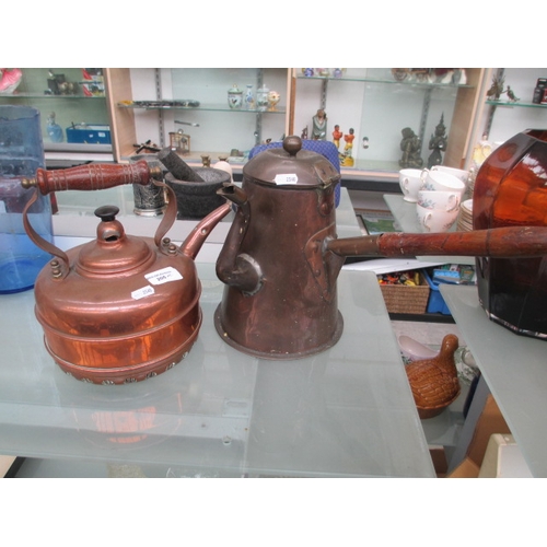 205 - Vintage copper kettle and chocolate pot