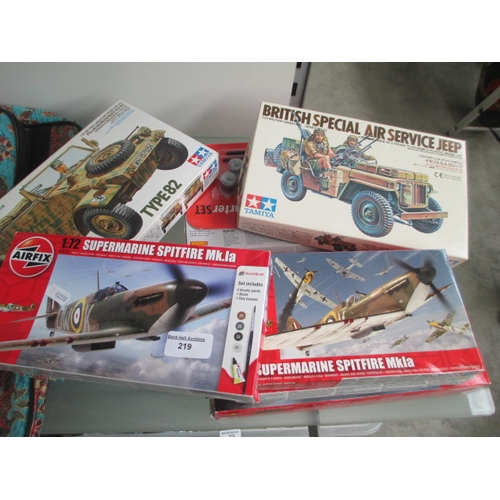 219 - Five AirFix and two Tamiya model kits, as found