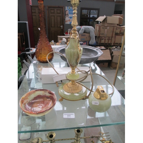 223 - Lot inc Onyx lamp, table lighter and bowl