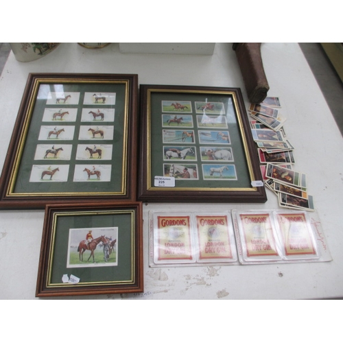 225 - Lot inc framed cigarette cards, loose cigarette cards, etc