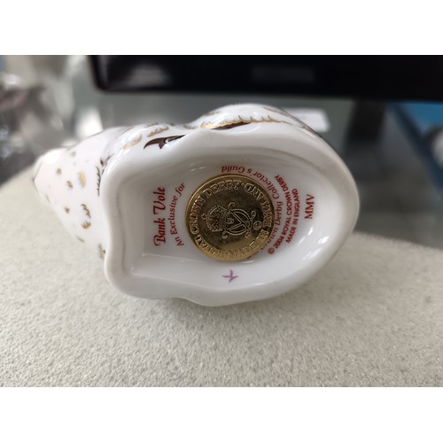 236 - Boxed Royal Crown Derby with gold stopper and certificates Bank Vole ornament