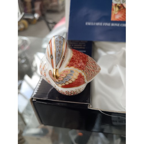 240 - Boxed Royal Crown Derby with gold stopper and certificates Teal Duckling ornament