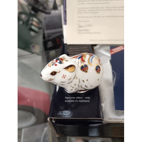 241 - Boxed Royal Crown Derby with gold stopper and certificates Bank Vole ornament