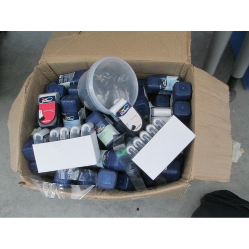 131 - Two plastic storage tubs containing hardware and Silverline sander working