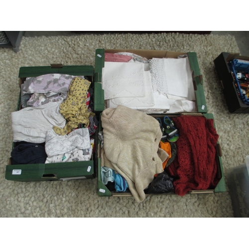 421 - Two boxes of clothing and a box of linen