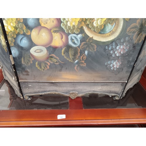 621 - A small vintage folding 3 panel screen with hand painted decoration and gilt framing