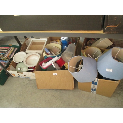 103 - Four boxes inc lamps, crockery, mixing bowls, ornaments, etc