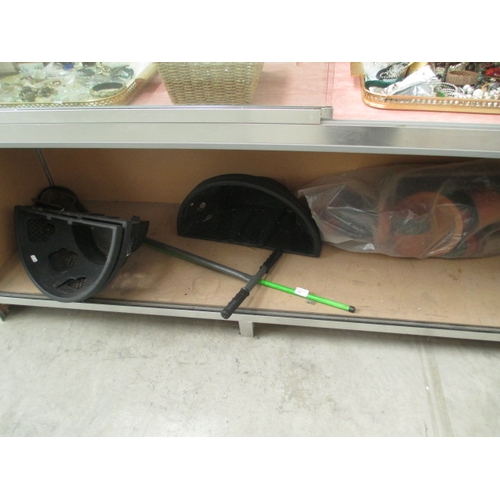 205 - Selection of planters and plant pots, a twist cultivator and fishing net