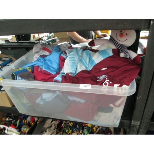 243 - Box of Burnley fc clothing inc BFC snow man and 1 LFC top