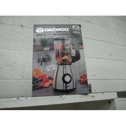 328 - As new Daewoo 500w glass jug blender with coffee & herb grinder