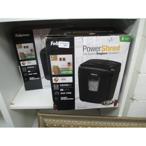 331 - 2 As new Fellowes paper shredders