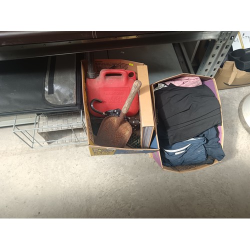 274 - 3 x boxes of assorted items including clothing and a small storage stand