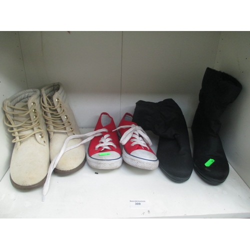 309 - Three pairs of assorted footwear, sizes 2 3 and 5