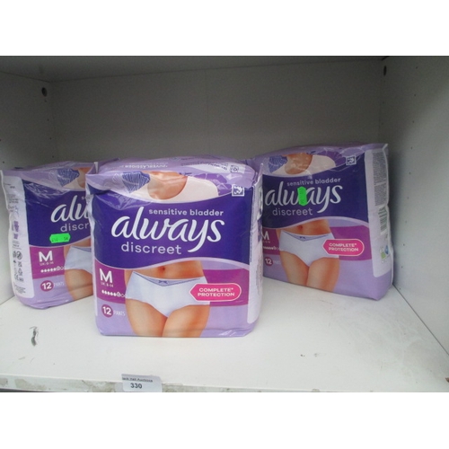 330 - Three packs of Always Discreet