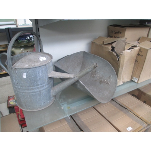 224 - Galvanised watering can and scoop