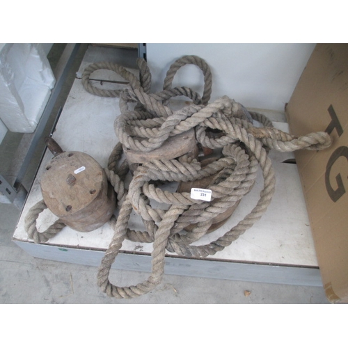 231 - Vintage pulley and rope set