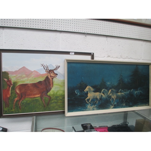 275 - Retro horse print and stag painting on board