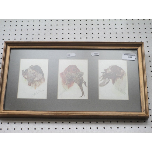 331 - Framed set of three vintage hunting postcards