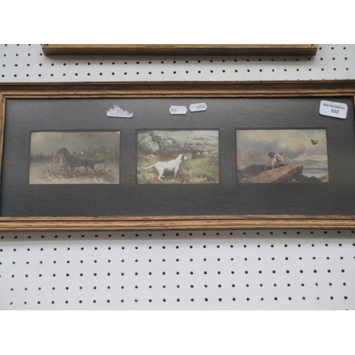 332 - Framed set of three vintage hunting postcards