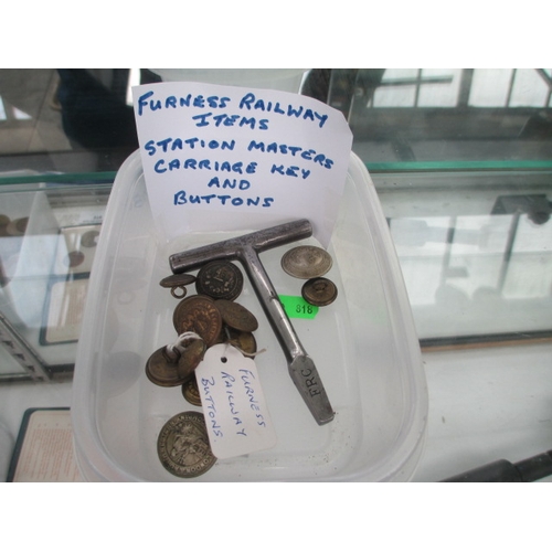 374 - Furness railway buttons and carriage key