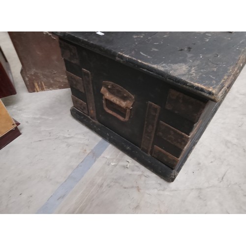 625 - A large vintage wooden storage box with added internal trays