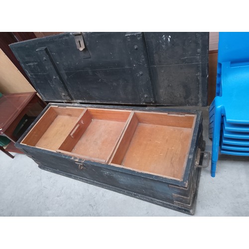 625 - A large vintage wooden storage box with added internal trays