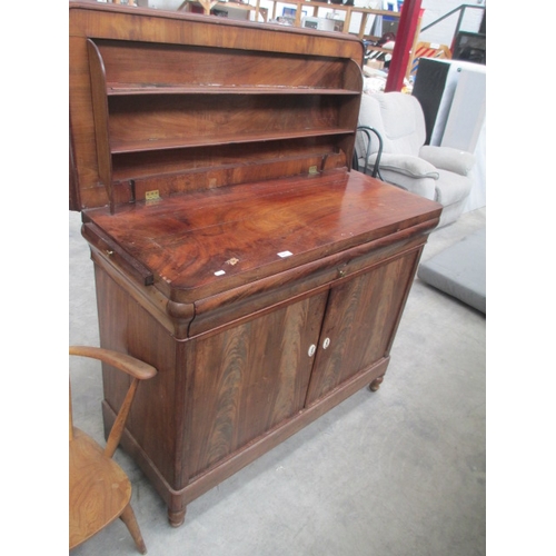 635 - 19th century mahogany buffet with slide out sides and drop top with fold in shelves