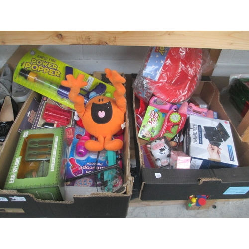 7 - Two boxes inc VR headset, Egg cup and toast cutter sets, spud gun, Vtech cameras, etc