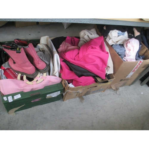 74 - Three boxes inc assorted clothing, footwear and handbags