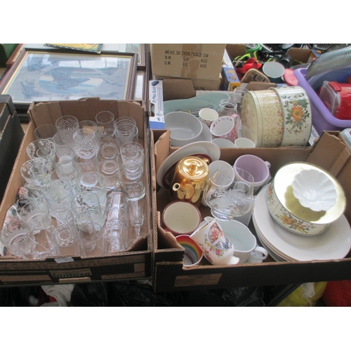 81 - Three boxes inc crockery, glasses, cake tins, etc