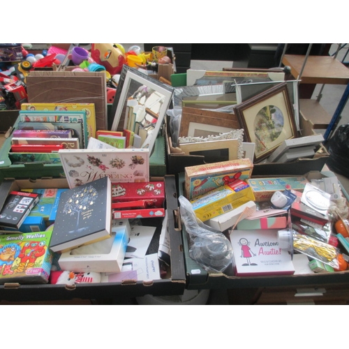 83 - Four boxes inc artwork, picture frames, toys, baubles, etc