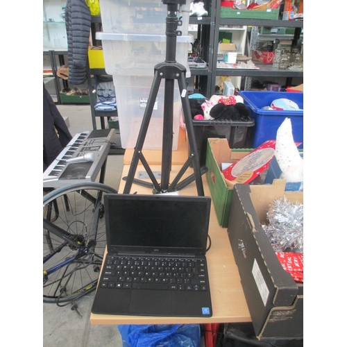 116 - Lot inc tripod stand, Geo windows 10 laptop no power lead and mini sander