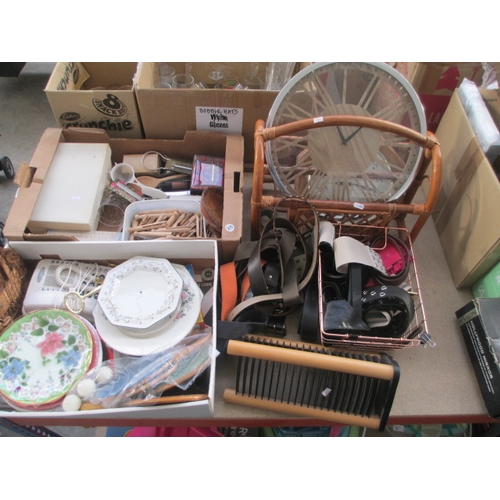 128 - Lot inc cutlery, clocks, belts, pegs, glasses, etc