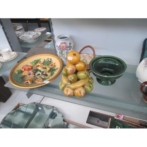 208 - Lot inc fruit ornament, green dish, Botanic Gardens vase, etc