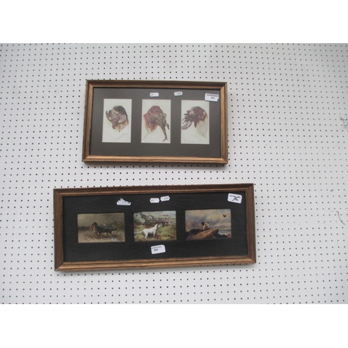 360 - Two sets of three framed vintage hunting postcards