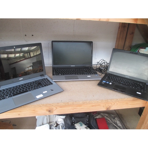 12 - Three laptops inc Acer, Samsung and Toshiba, Toshiba with charger