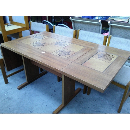 608 - A retro 7 piece FARSTRUP Danish dining set with tiled top drop leaf table and 6 x chairs