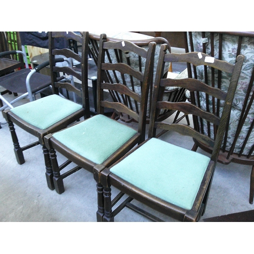 629 - A set of 3 x vintage ladder back dining chairs