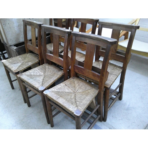 636 - A set of 6 x vintage Chapel Chairs with a/f woven seats, bible boxes and drop down kneeling shelves