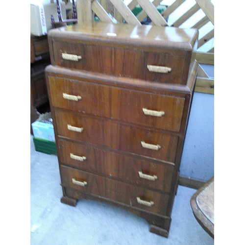 644 - A vintage Deco style 1 over 4 drawer tallboy, dimensions H 45