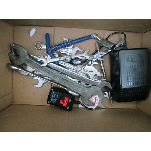 318 - Box of assorted spanners, etc