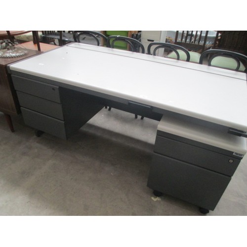 601 - A large 3 drawer metal framed PROJECT desk with matching 3 drawer chest