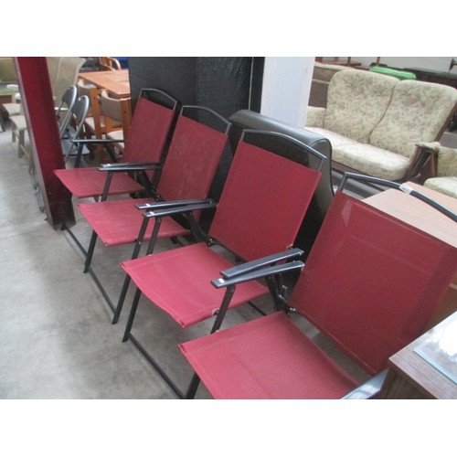 604 - A set of 4 x folding metal framed garden chairs