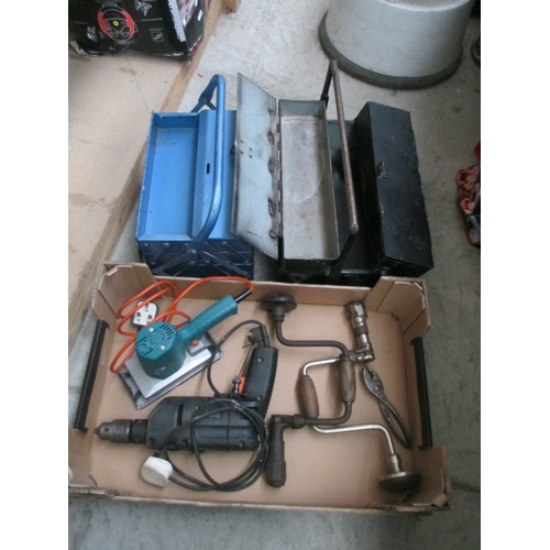 36 - Lot inc tools and cantilever tool boxes, drill and sander working