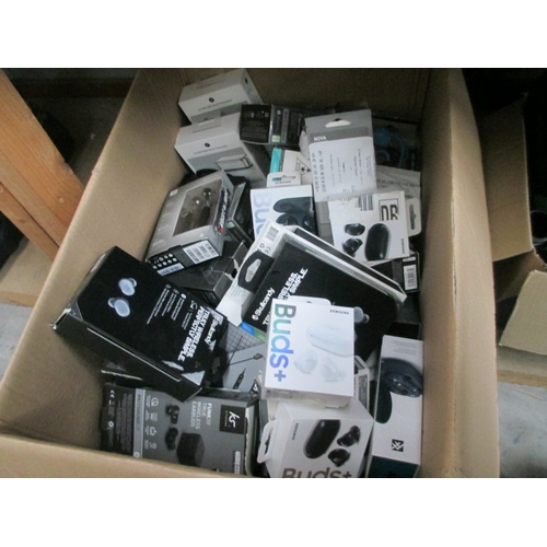 60 - Box of assorted earbuds and earphones, all as found