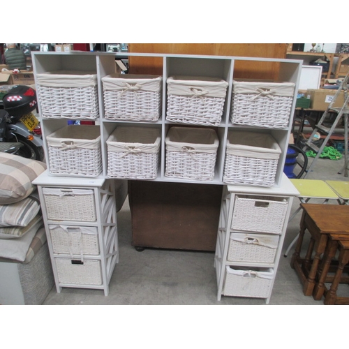 656 - 3 wooden drawer units with whicker drawers