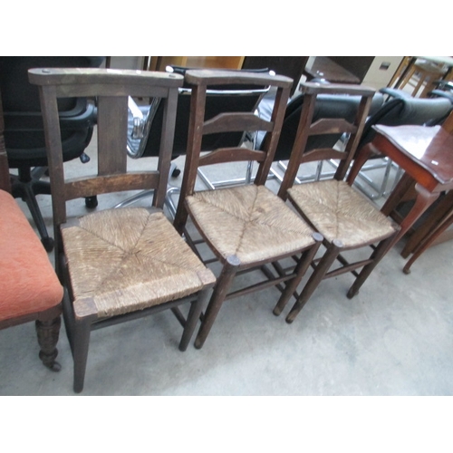 602 - A set of 3 x vintage Chapel chairs with woven seats